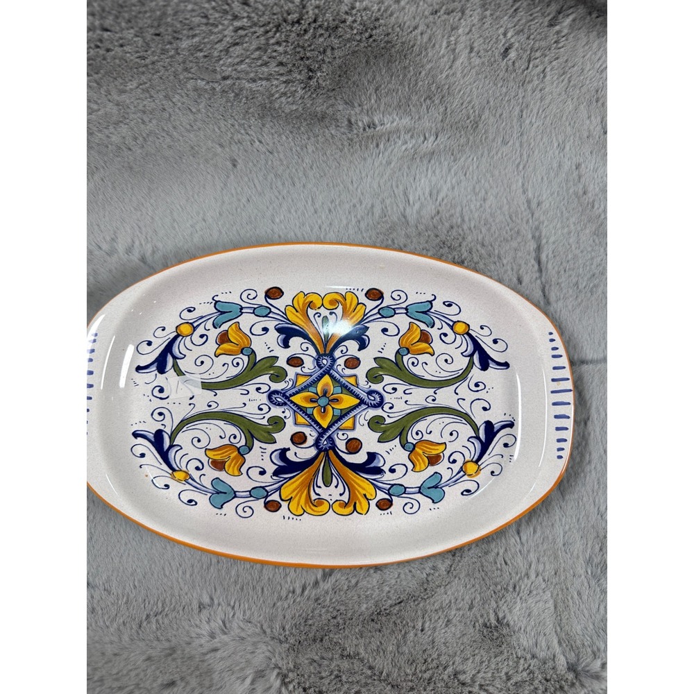 Nova Deruta Serving Platter Oval Ceramic Hand Painted Italian Floral 11.5"